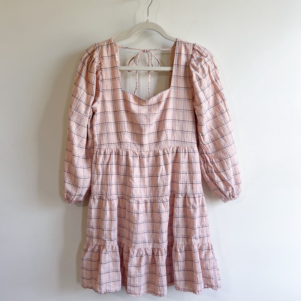 Vylette Plaid Gauzy Cotton/Linen Mini Dress